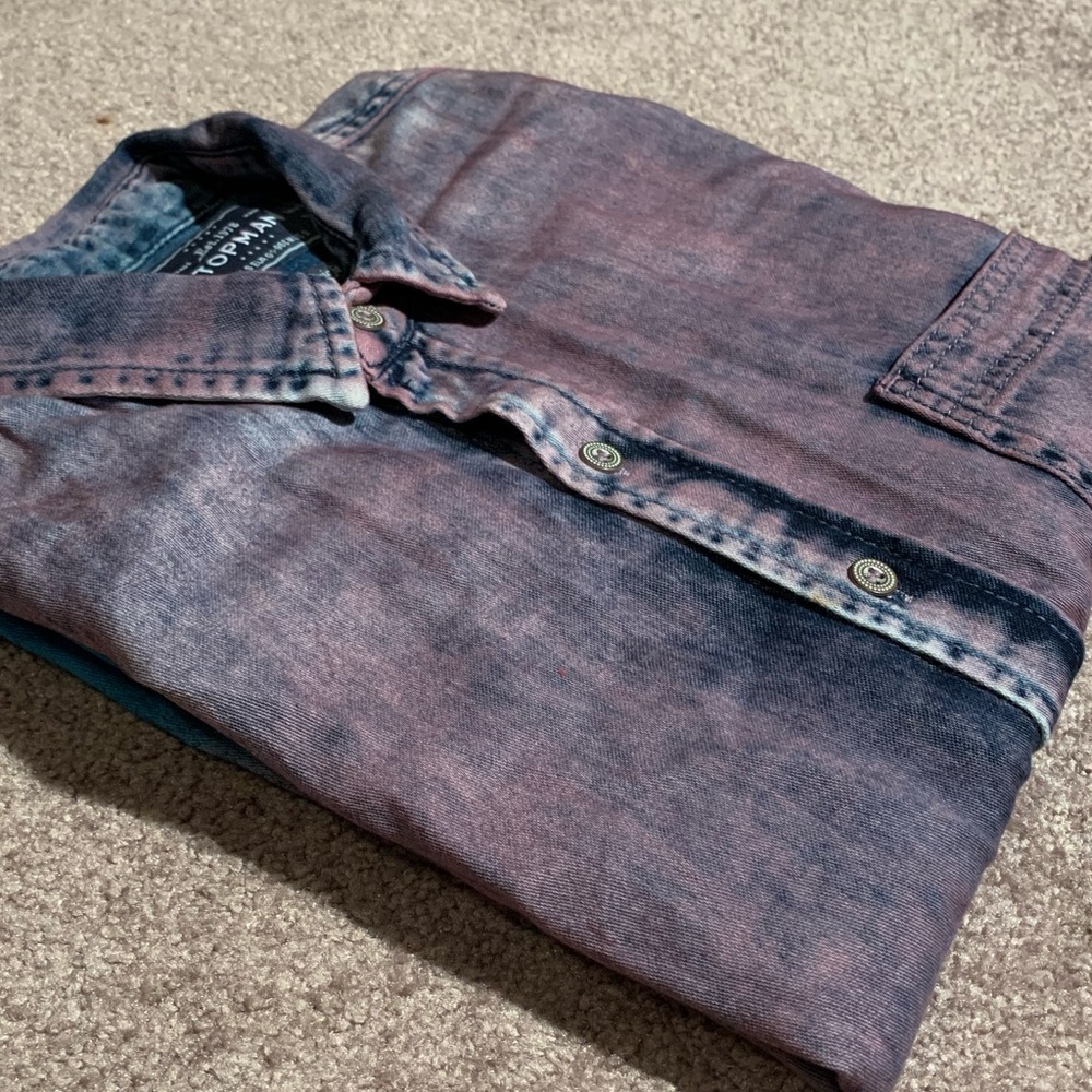 Mens Topman Acid Wash Ombre Short Sleeve Shirt